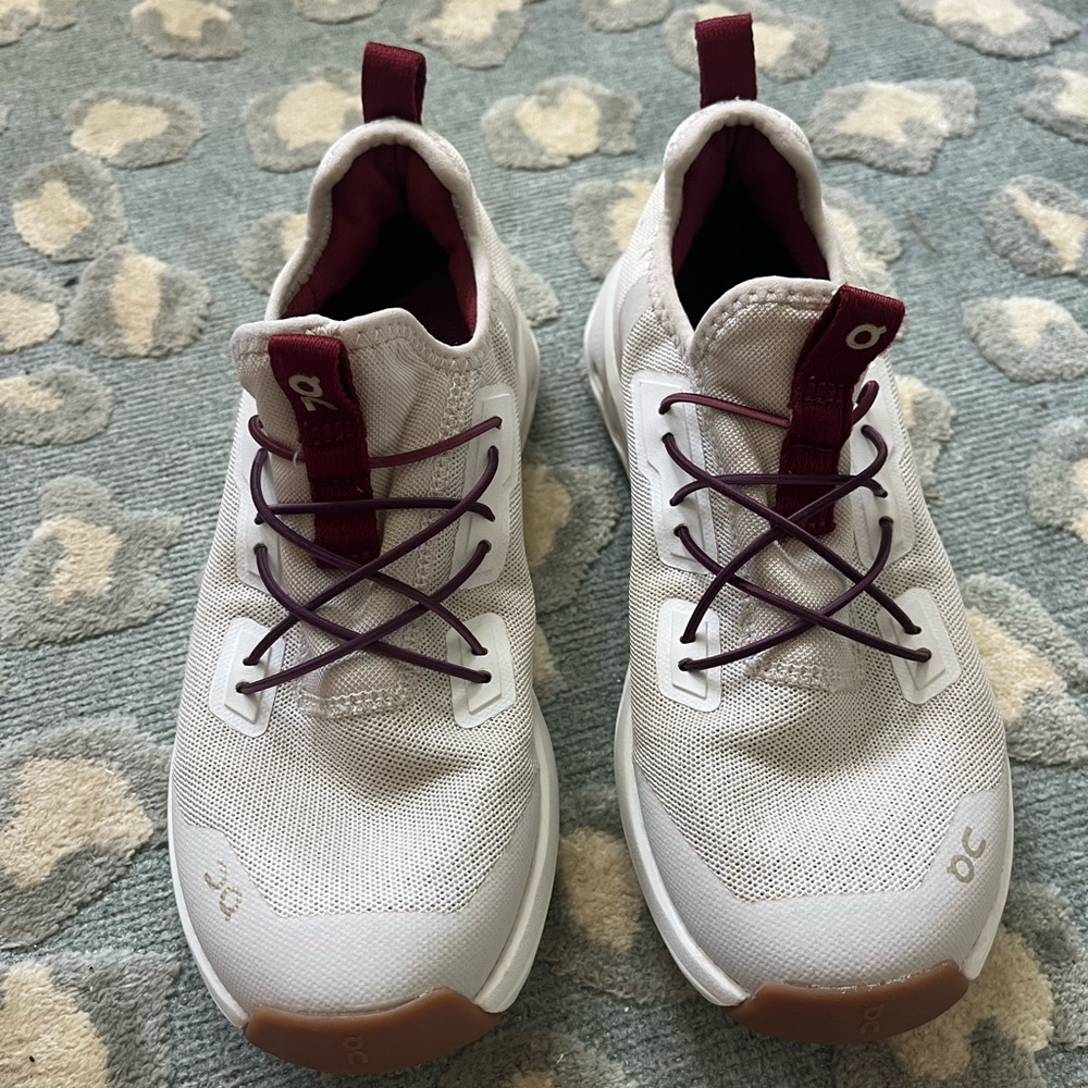 On Clouds Cloudleap Kids White and Burgundy Athletic Sneakers